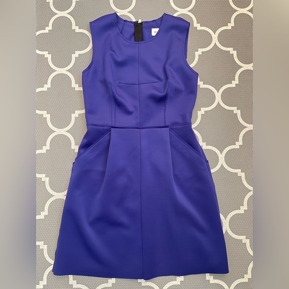 Milly Raw Trim Seam Detail Pleated Sleeveless Cobalt Blue Shift Dress Size 6 - Picture 2 of 4